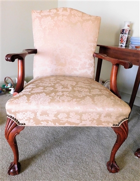 Ball and Claw Foot Arm Chair - Nail Head Trim - Cream Upholstery 