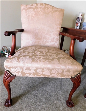 Ball and Claw Foot Arm Chair - Nail Head Trim - Cream Upholstery 
