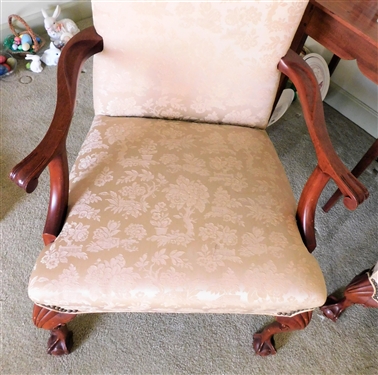 Ball and Claw Foot Arm Chair - Nail Head Trim - Cream Upholstery 