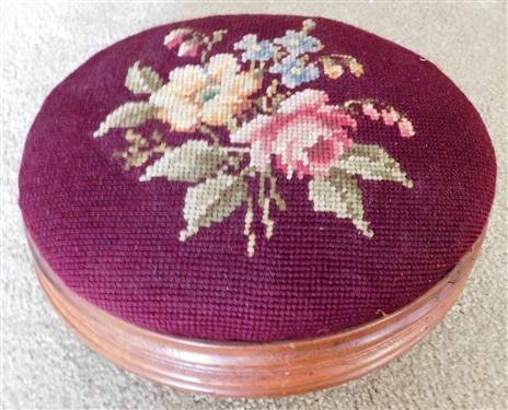 Oval Walnut Needlepoint Stool - Bun Feet - 5 tall 12 by 10