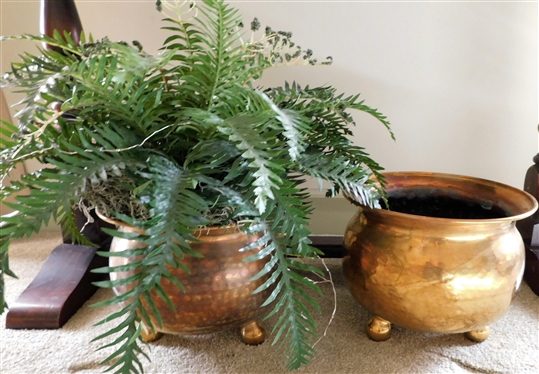 Pair of Hammered Brass Footed Planters - 8 tall 10 across