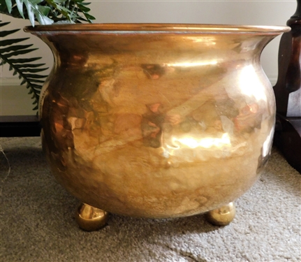Pair of Hammered Brass Footed Planters - 8 tall 10 across