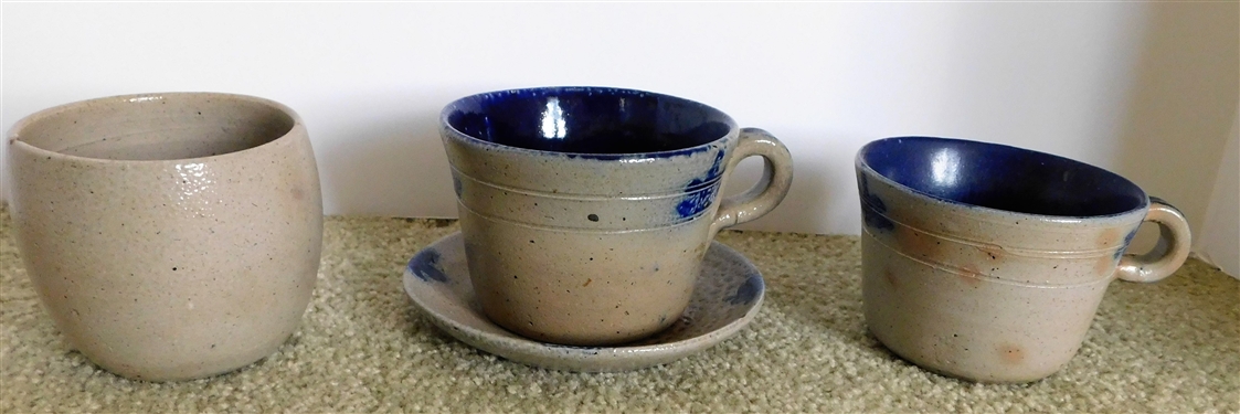 4 Pieces of Jugtown Pottery including 2 Mugs 3 tall 4 Across, 1 Saucer, and 1 Cup with Small Chip 