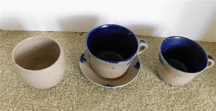 4 Pieces of Jugtown Pottery including 2 Mugs 3 tall 4 Across, 1 Saucer, and 1 Cup with Small Chip 
