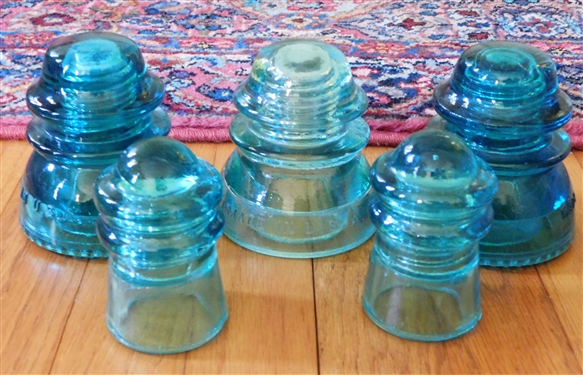 5 Blue Glass Insulators