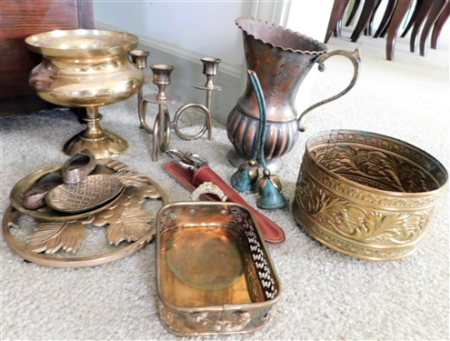 Lot of Brass Items including Trivet, Vase, Bells, Etc. 