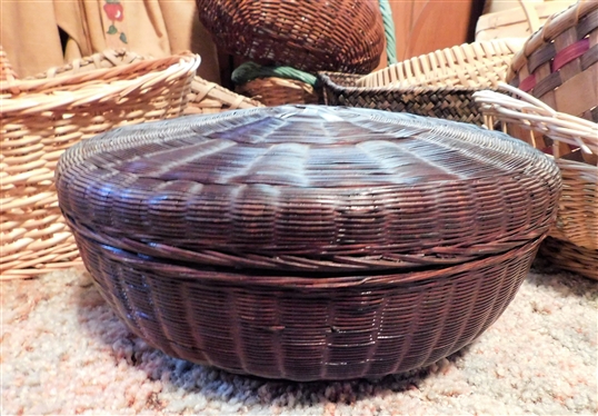 Lot of Baskets including Green Trim and Lidded Sewing Basket 