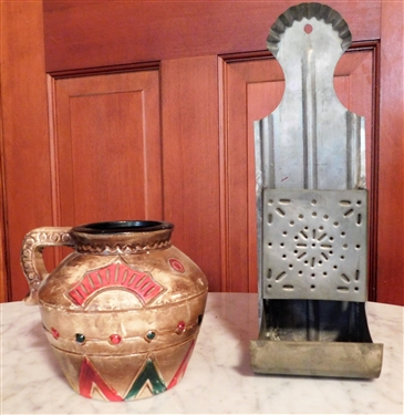 Tin Wall Hanging Match Holder and Chalk Mug - 4 1/2 tall 