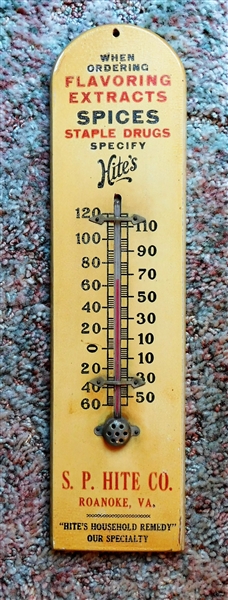 Hites Flavorings Extracts Spices Staple Drugs - S.P. Hite Co. Roanoke, VA Wooden Thermometer - 14 1/2" Long