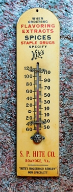 Hite's Flavorings Extracts Spices Staple Drugs - S.P. Hite Co. Roanoke, VA Wooden Thermometer - 14 1/2 Long