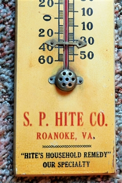 Hite's Flavorings Extracts Spices Staple Drugs - S.P. Hite Co. Roanoke, VA Wooden Thermometer - 14 1/2 Long