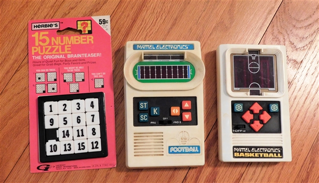 Mattel Electronics Football and Basketball Games Made in Hong Kong 1978 and  New 15 Number Puzzle