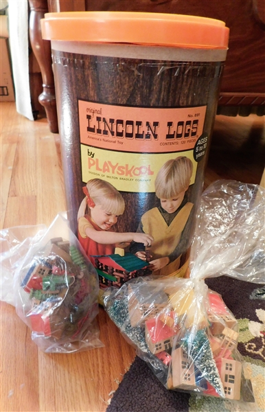 Lincoln Logs in Original Canister and Wooden Toys and Blocks