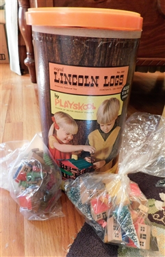 Lincoln Logs in Original Canister and Wooden Toys and Blocks