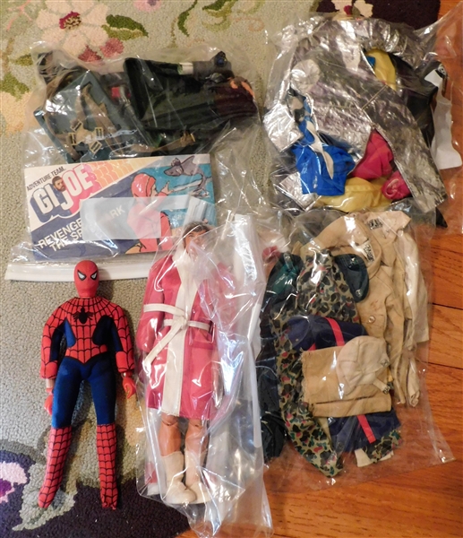 Lot of Original GI Joe Clothes and Accessories -  including Astronaut Uniform, Hats, Spider Man, and Other