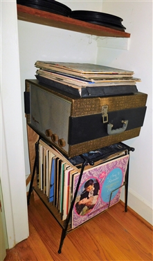 Lot of Albums, Magnavox  Record Player, and Rolling Cart - Albums include Christmas and Instrumentals
