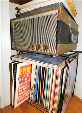 Lot of Albums, Magnavox  Record Player, and Rolling Cart - Albums include Christmas and Instrumentals