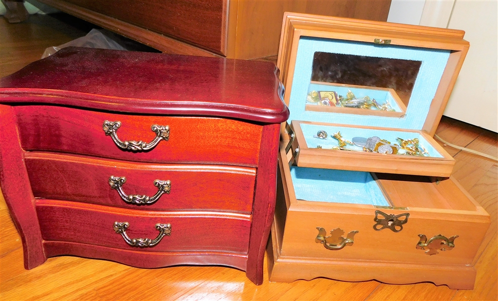 2 Small Wood Musical Jewelry Boxes 