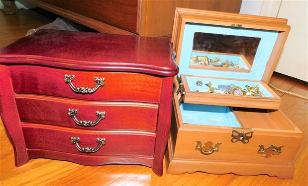 2 Small Wood Musical Jewelry Boxes 