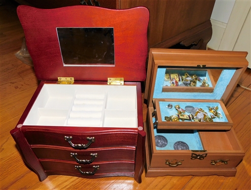 2 Small Wood Musical Jewelry Boxes 