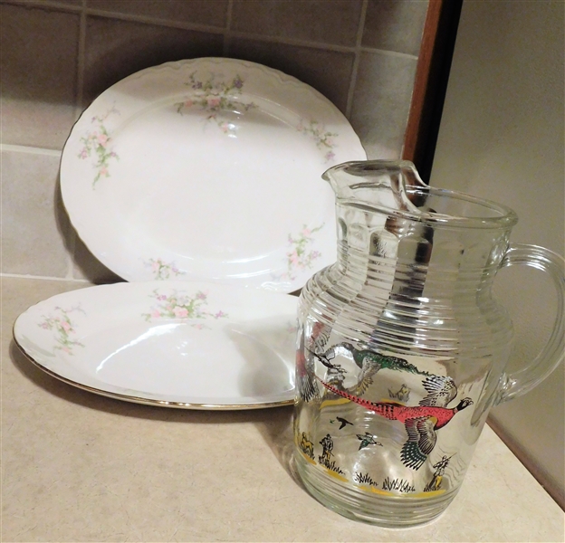 2 Homer Laughlin Platters and Pheasant Pitcher 