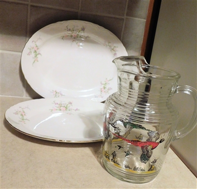 2 Homer Laughlin Platters and Pheasant Pitcher 