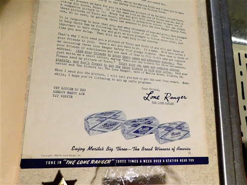 Lone Ranger Letter, Print, and Merita Badge - Badge Measures 1 1/4