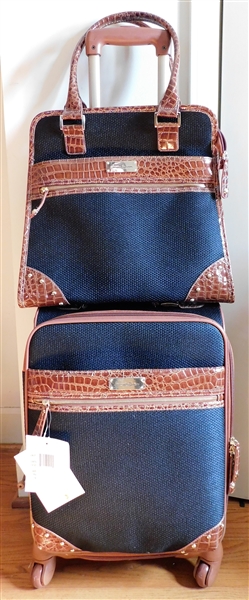 Brand New Samantha Brown Rolling Suitcase and Matching Tote Bag - Bag attaches to Handle