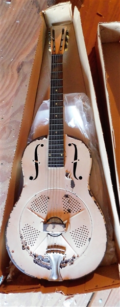 Metal Body F Hole  Dobro - Wood Neck - Some Paint Chipping 