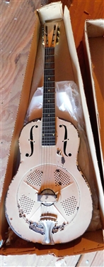 Metal Body F Hole  Dobro - Wood Neck - Some Paint Chipping 