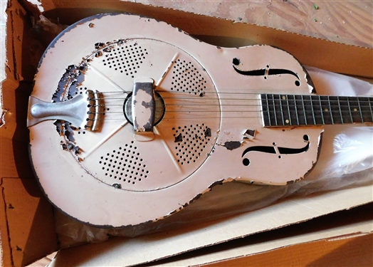 Metal Body F Hole  Dobro - Wood Neck - Some Paint Chipping 