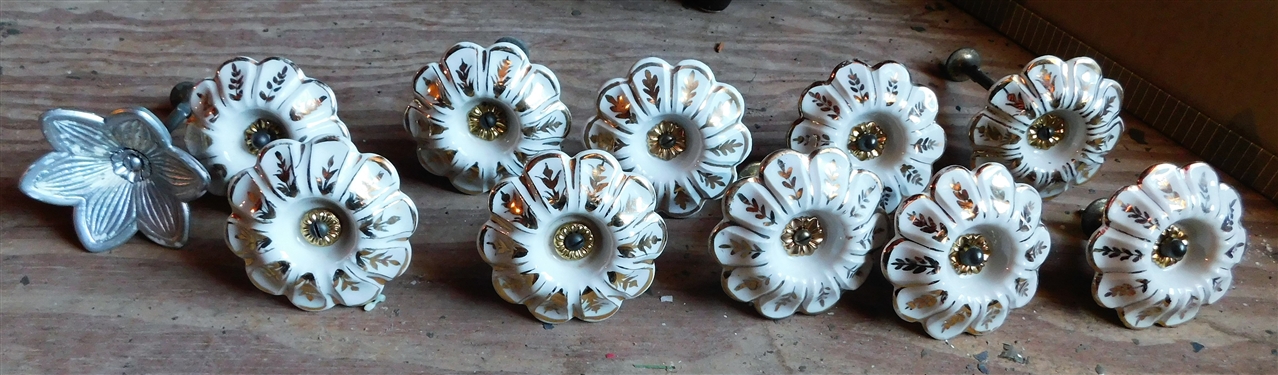 10 Matching  Porcelain Flower Curtain Tie Backs and 1 Extra 