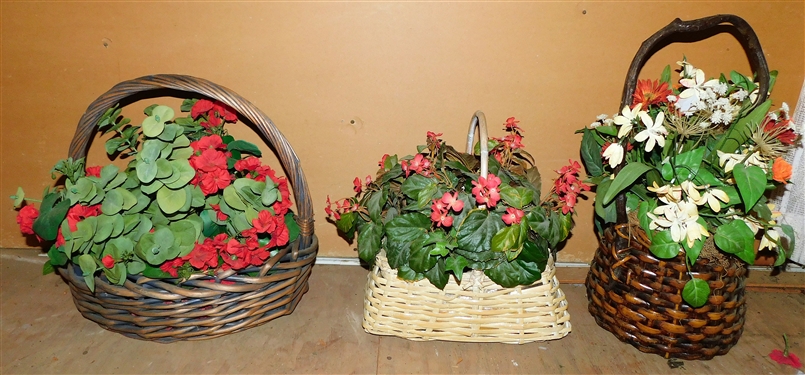 5 Baskets including Basket Plant Stand, and 3 With Floral Arrangements
