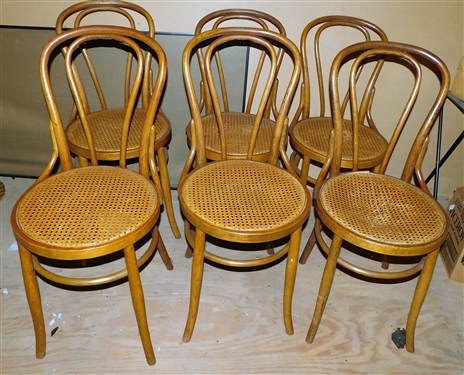 Set of 6 Bent Wood Cane Bottom Chairs - 2 Seats Are Damaged
