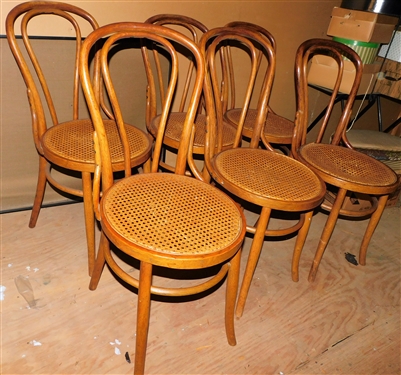 Set of 6 Bent Wood Cane Bottom Chairs - 2 Seats Are Damaged
