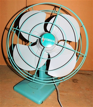 Like New Vintage Teal Blue Dominion Table Fan - Metal 15 Across