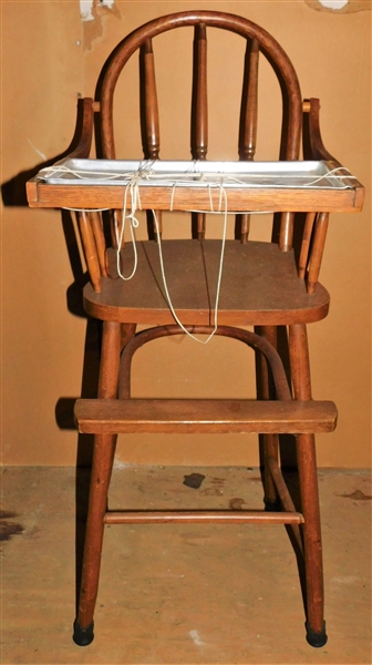 Childs Bent Wood High Chair with Removable Metal Tray 