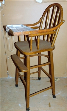 Childs Bent Wood High Chair with Removable Metal Tray 