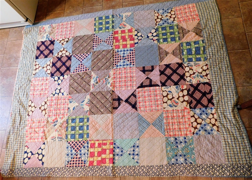 Triangle and Square Handmade Quilt - With Metal Number Tag -Measures  83" by 66"
