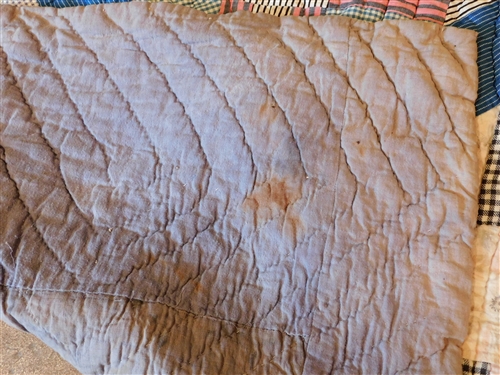 Blue Handmade Patchwork Quilt -Some Staining on Back and Fraying Along Edge - Measures 78 by 69: