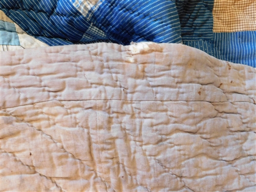 Blue Handmade Patchwork Quilt -Some Staining on Back and Fraying Along Edge - Measures 78 by 69: