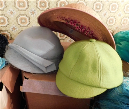 Lot of Vintage Women's Hats including Feathers, Wool, Felt, Straw, Etc.