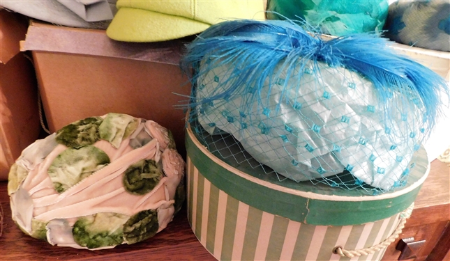 Lot of Vintage Women's Hats including Feathers, Wool, Felt, Straw, Etc.