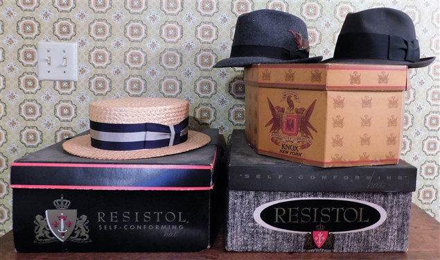 3 Vintage Men's Hats including Dobbs, Resistol 3X Beaver, and Bonar Phelps Straw