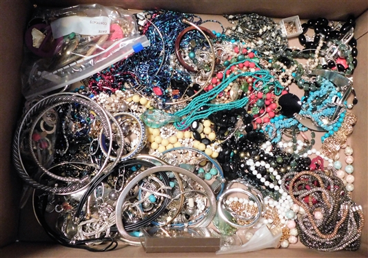 Very Large Lot of Costume Jewelry including Beaded Necklaces, Bracelets, Glass Pendant, Some New with Tags