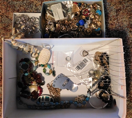 Lot of Sterling Silver and Costume Jewelry including Several Sterling Silver Chains, Pendants, Toe Rings, Kendra Scott Bracelet, and Other Jewelry 