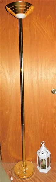 Gold Tone Floor Lamp and White 14" Decorative Candle Lantern - New With Tags