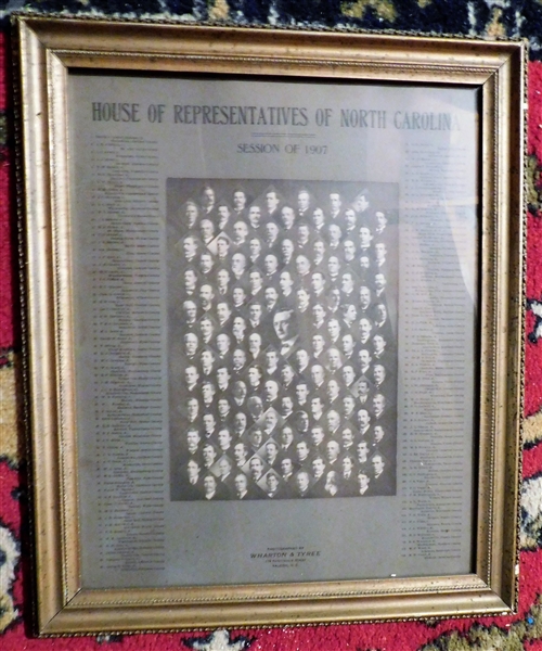 House of Representatives of North Carolina Session of 1907 - Photograph by Wharton & Tyree - Framed - Frame Measures 18 1/2" by 15 1/2"