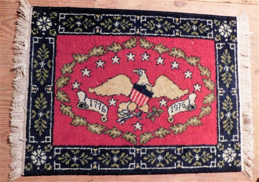 1776 - 1976 Bicentennial Rug Red and Blue with Gold Eagle - Rug Measures  Not Including Fringe 47 by 35