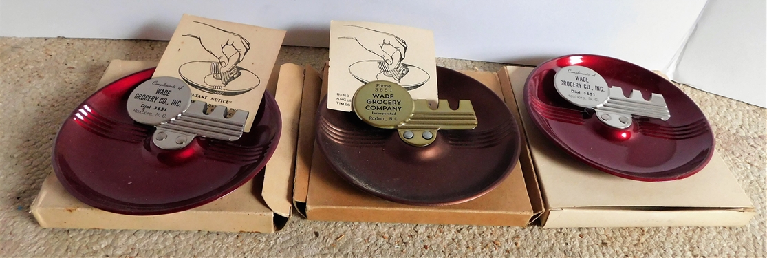 3 Wade Grocery Store Company Ashtrays - New Unused with Boxes - 4 Digit Phone Number - 5 1/2 Across